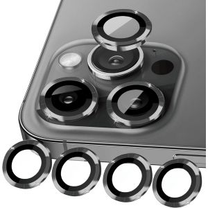 Kal-Lot De 4 Protections D'appareil Photo Compatibles Avec Iphone 15 Pro Max Et Iphone 15 Pro - Verre Blindé - Anneau En Métal - Noir - Neuf