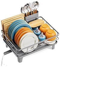 Egouttoir Vaisselle, Égouttoir À Vaisselle Peu Encombrant Avec Porte-Ustensiles, Egoutoire Vaisselle Cuisine Pour Évier Avec Pieds Surélevés, Egouttoir De Grande Capacité Pour Comptoir De Cuisine,Gri - Neuf