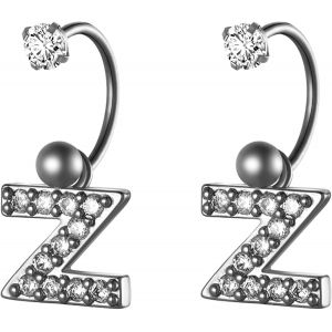 Kal-Boucles D'oreilles Pour Femme - Lettre Initiale A-Z - Avec Nom Suspendu - 26 Alphabets - Lettre Majuscule - Pendentif Pircing Pour Femme - Argent, Acier Inoxydable - Neuf