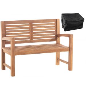 Banc De Jardin Dossier &Agrave; Lattes Droites 120 Cm En Bois De Teck Avec Accoudoirs Housse De Protection Incluse 10_0007985 - Neuf