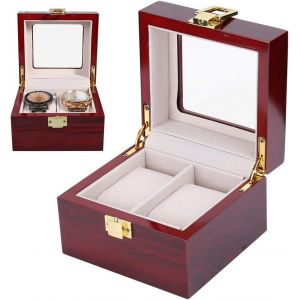 Kal-Boîte De Montre Pour 2 Montres, Boîtier De Montre En Bois, Vitrine De Montre Avec Coussins De Montre Amovibles Et Couvercle En Verre, Boîtier De Montre Boîte De Montre - Neuf
