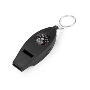 Outil De Survie 4 En 1 En Extérieur : Sifflet, Boussole, Thermomètre Et Loupe - Compact, Noir, Indispensable Pour L'aventure - Neuf