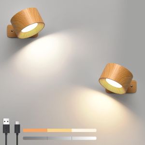 Subzonal-Applique Murale Interieur 2 Pi&egrave;ces, Lampe Murale Sans Fil Lampe Rechargeable, 3 Niveaux De Luminosit&eacute; 3 Temp&eacute;ratures Rotatifs 360&deg; Applique Murale Chambre (Grain De Bois Couleur) - Neuf