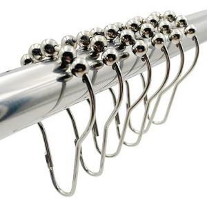 Lot de 12 anneaux de rideau de douche en acier inoxydable avec boule à roulettes pour tringles à rideaux de salle de bain - Neuf