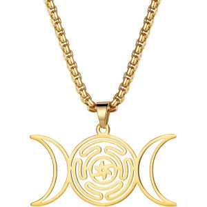 Kal-Collier Femme Acier Inoxydable: Collier Femme Pendentif Roue De La Déesse Hécate Strophalos Fantaisie Triple Lune Style Mode Simple Bijoux Païens Wicca - Cadeau Anniveraire Saint Valentin - Neuf
