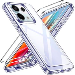JGD-iVoler Anti-Jaunissement HD Clair Coque pour Xiaomi Redmi Note 13 Pro 5G / Poco X6 5G (Pas pour Redmi Note 13 Pro 4G) avec 2 Pi&egrave;ces Verre Tremp&eacute;, Transparente &Eacute;tui de Protection Antichoc Bumper H - Neuf