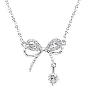 Kal-Collier Noeud Papillon Femme,Collier Noeud Papillon En Cristal,Collier Noeud Argenté,Collier Ras Du Cou Papillon,Collier Cadeau Bijoux Pour Femmes Filles - Neuf