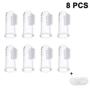 Ensemble De Brosses À Dents Professionnelles Pour Chiens Et Chats ¿ 8 Brosses En Silicone Souple Pour Un Soin Bucco-Dentaire Efficace, Couleur Blanc Laiteux - Neuf