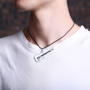 Pendentif Guitare En Acier Inoxydable (Blanc), Bijou Tendance Pour Les Amateurs De Guitare - Neuf