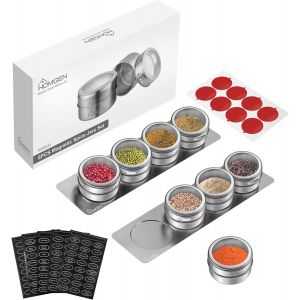 Lot De 8 Boîtes À Épices Magnétiques De 100 Ml Avec Couvercles Et Étiquettes En Acier Inoxydable-À Coller Sur Le Réfrigérateur-Couvercle Transparent-Pour La Cuisine - Neuf