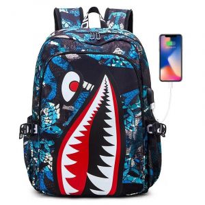Cartable primaire avec imprim&eacute; requin de dessin anim&eacute;,sac &agrave; dos de voyage,cartable pour &eacute;tudiant d'&eacute;cole primaire,Mochila,GRIS - Neuf