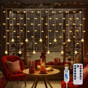 JGD-Flocon de Neige Guirlande Lumineuse Rideaux Lumineux, 2M 103 LEDS USB Guirlandes de Flocon de Neige Guirlande Lumineuse avec T&eacute;l&eacute;commande Et Fonction de Minuterie - Blanc chaud 3000K - Neuf