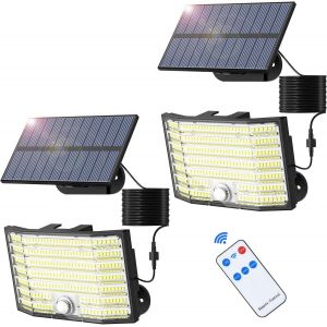 Lot De 2 Lampes Solaires D'ext&eacute;rieur &Agrave; 226 Led Avec D&eacute;tecteur De Mouvement, 3 Modes D'&eacute;clairage Ip65, Angle D'&eacute;clairage De 180 &deg;, Applique Murale Solaire Pour Jardin, Garage, Avec C&acirc;ble De 5 M - Neuf