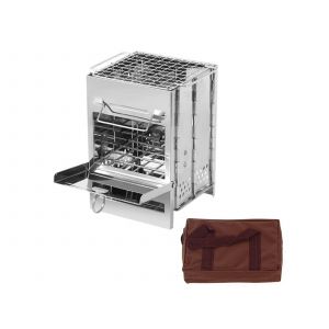 R&eacute;chaud de camping portable &agrave; bois avec grille de cuisson 14x14x21cm - Neuf