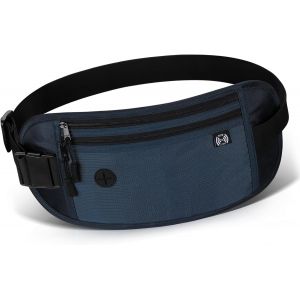 KALANKA-Ceinture de Voyage avec Technologie de Blocage RFID, Ajustable Pochette Ceinture pour Femmes et Hommes, Sacoche Banane Plate Sécurisé Imperméable pour Argents, Passeports, Crédit, Bleu - Neuf