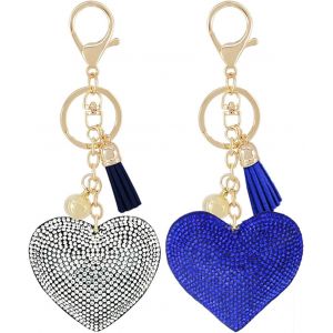 Kal-2pcs Porte-Clés De Pendentif C?ur Frange Cristal Brillant Avec Boîte De Stockage Pour Mariage Fiançailles Noël Anniversaire - Neuf