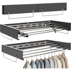 80CM &Eacute;tendoir &agrave; Linge Mural PliableS&eacute;choir &agrave; Linge Mural pour Int&eacute;rieur et Ext&eacute;rieurR&eacute;tractable Etendoir Linge avec 5 TigesEconomiseur d'Espace Design (Blanc) - Neuf