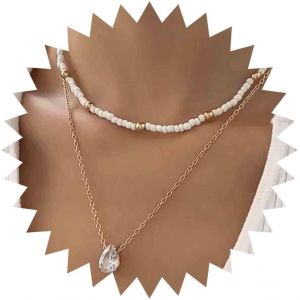 Kal-Boho Collier Ras Du Cou En Perles Cha&icirc;ne Goutte D'eau Colliers Strass Vintage Collier Pendentifs Cristal Goutte D'eau En Or Collier Perles Blanches Bijoux Pour Femmes Filles - Neuf