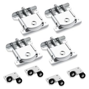 MEVRONISSHOP-Lot de 4 roulettes pour meubles et armoires - Galvanisées avec double ressort - Roulettes silencieuses pour portes coulissantes et rails de porte coulissante - Capacité de charge : 80 kg - Neuf