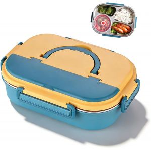 Kalanka-Bo&icirc;te &Agrave; D&eacute;jeuner &Agrave; 4 Compartiments - 1200 Ml - En Acier Inoxydable - Avec Bol &Agrave; Soupe Et Couverts - Anti-Br&ucirc;lure - Avec Compartiments - Design Amovible Pour L'&eacute;cole, Le Bureau - Neuf