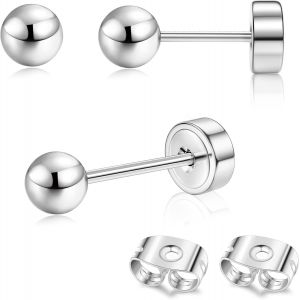Kal-Pcs Boucles D'oreilles Titanium Boucle D'oreille Femme Or 14 Carats Boucles D'oreilles Flat Dot, Petite Boule Cz Flat Piercing Titane Oreille Cartilage Helix Piercing Oreille Homme, 2/3/4mm - Neuf