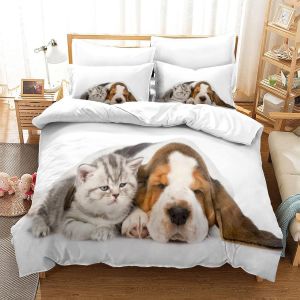 Chiot Et Chaton Pcs Housse De Couette Ensemble De Housse De Couette Imprim&iquest;&iquest; D Taie D'oreiller Parure De Lit Linge De Lit Single&pound;&iquest;Xcm&pound;&copy; - Neuf