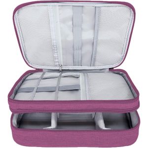 Sac Organisateur De C&acirc;bles, Organiseur &Eacute;lectrique, Sac De C&acirc;bles Accessoires, Imperm&eacute;able, Double Couche, Porte-C&acirc;bles Pour Chargeur, C&acirc;bles, Adaptateurs, Cartes M&eacute;moire, Violet - Neuf