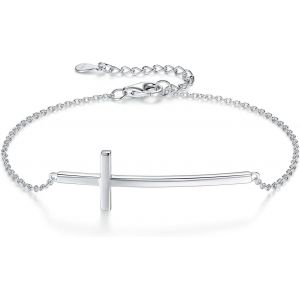 Eryi-Bracelet Croix Pour Femme Argent Sterling 925 Bracelet Pour Noël Communion Chrétienne Réglable 17+3cm - Neuf
