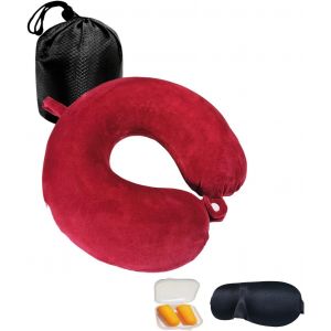 Trahoo-Oreiller De Voyage En Mousse À Mémoire De Forme Avec Masque De Sommeil/Bouchons D'oreille/Sac, Oreiller Léger De Soutien Du Cou Pour Le Camping, La Voiture, Rouge - Neuf
