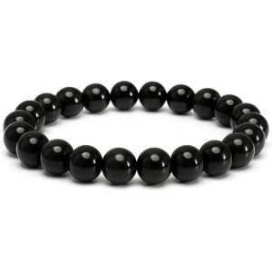 Kalsw-Bracelet En Obsidienne Noire Pierres Naturelles Perles De 8mm Pierres Fines Et Précieuses Bracelet Unisexe Bijoux Minéraux Cadeau De Protection Anniversaire Pour Femme Et Homme - Neuf