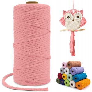 Corde Macramé 3Mm X 100M,Fil Macramé Simple Torsion Coton Naturelle Ficelle Corde,Cordon Coton Pour Rideau Macrame,Porte Plante Mural,Bricolage,Boho Decoration (Rose Chair) - Neuf