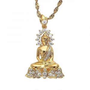 Vintage Tibétain Amitabha Bouddha Bouddhiste Pendentif Collier Méditant Bijoux - Neuf