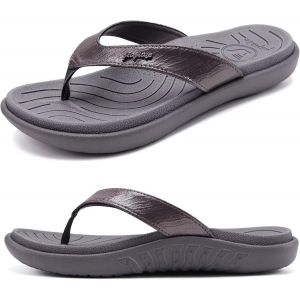 Utigh-Tongs Femme Mode Orthopédique Cuir Confortable Soutien Voûte Plantaire Tongue Legere Yoga Mat Été Plage Piscine Flip Flop Douche Antidérapante Caoutchouc Semell - Neuf