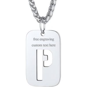 Kal-Plaque Militaire Personnalisable Pendentif Identi Femme Collier Homme Lettre Initial A-Z Pr&eacute;nom Gravure Acier Inoxydable Chaine Argent&eacute;/Plaque Or-Bijoux Cadeau No&euml;l F&ecirc;tes Des M&egrave;res P&egrave;res - Neuf
