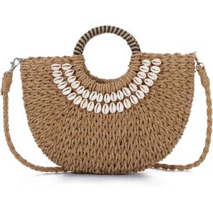 SJZG-Sac De Plage En Paille Tiss&eacute;e Crossbody Sacs &Agrave; Bandouli&egrave;re Top Handle Satchel Sac &Agrave; Main Porte-Monnaie Pour L'&Eacute;t&eacute; - Neuf