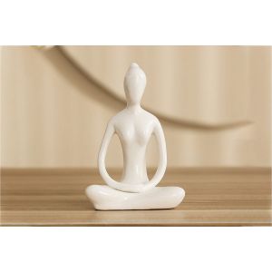 Statue de yoga en c&eacute;ramique pour la d&eacute;coration int&eacute;rieure - Sculpture abstraite blanche - Neuf