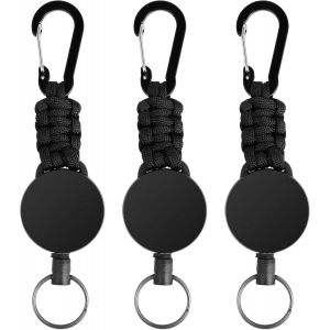 3 PCS Porte-cl&eacute;s Extensibles Porte Badge Mousqueton Porte Badge R&eacute;tractable avec corde Fil d'Acier de 60 cm et Mousqueton Porte Badge Durable Adapte&iquest; pour Enseignants M&eacute;decins Infirmiers (Noir) - Neuf