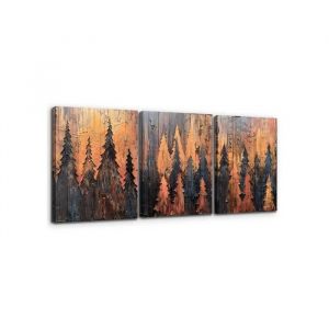 Tableau For&ecirc;t Dor&eacute;e Abstraite - Ensemble de 3 Pi&egrave;ces 40x58 cm - D&eacute;coration Murale Salon Moderne - Toile HD sur Ch&acirc;ssis Bois - Neuf