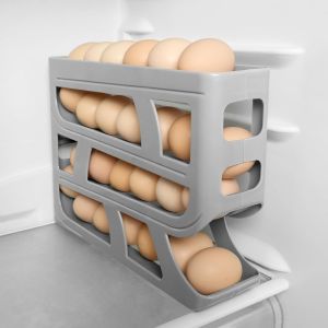 Chenquansarl-Distributeur Automatique D'?ufs À 4 Niveaux, Distributeur D'?ufs Pour Réfrigérateur, Organisateur D'?ufs Au Réfrigérateur, Distributeur Oeufs Pour Réfrigérateur, Cuisine, Armoires - Gris - Neuf