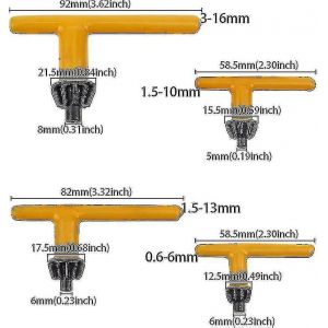 4 pièces en acier jaune perceuse électrique mandrin clés 6mm 10mm 13mm 16mm clé de mandrin universelle en forme de T clé de perceuse universelle pour perceuse de serrage Zekai - Neuf