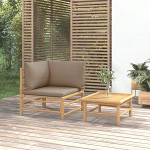 Prolenta Premium - Salon De Jardin 2 Pcs Avec Coussins Taupe Bambou - Neuf