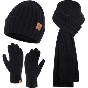 Jexnovashop-Ensemble Bonnet D'hiver Pour Homme, &Eacute;charpe Longue, Gants Tactiles Avec Bonnet Doubl&eacute; Polaire Chaude, Cadeau Pour Hommes - Neuf