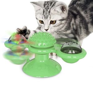 Vert Jouet Chat Interactif, Jouet Pour Chat Moulin À Vent Rotatif, Jouet À Mâcher Tourne-Disque Brosse À Cheveux Verser Animaux De Compagnie Jouets De Chat Herbe À Chat - Neuf