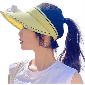 Chapeau De Soleil De Ventilateur,Casquette D'&eacute;t&eacute; Avec Ventilateur - &Eacute;cran Solaire D'&eacute;t&eacute; Ext&eacute;rieur Chapeau Haut De Forme Vide,Jaune - Neuf