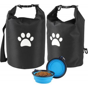 Lot De 2 Sacs De Voyage Compacts Pour Chien,4,98 Kg,Avec Bols Pliables,Design Anti-Fuite Pour Voyages En Voiture,Camping,Sorties D'une Journée (Bleu) - Neuf