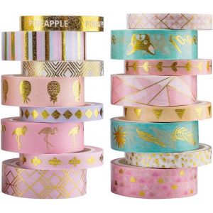 Washi Tape,Masking Tape Ruban D&eacute;coratif Imprim&eacute; Feuille D'or Noir Pour Arts Et Travaux Manuels De Bricolage,Scrapbooking,Bullet,Journal,Planning,Cadeaux,D&eacute;coration De Vacances (Feuille D'or 16) - Neuf