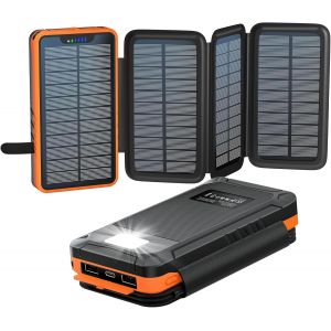 SJZG-Solaire Power Bank 26800Mah, Solaire Chargeur Avec 2 Usb-A Sortie & 1 Usb-C Entr&eacute;e, Batterie Externe Imperm&eacute;able Avec 4 Solaire Panneau Et Lampe Torche Pour Smartphones Tablettes Camping - Neuf