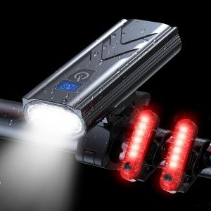 Rechargeable Lampe Velo,8 Heures Temps D'endurance Ipx5 Phare Velo Avec Ecran D'affichage De La Batterie,Etanche,4+2 Modes D'eclairage Pour Le Vtt,La Ville Et Les Sorties Nocturnes - Neuf