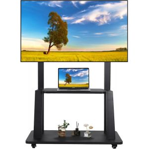 SUBZONAL-Support TV sur Pied Meuble TV Roulant pour 32-75 Pouces Plat/incurv&eacute; LED/LCD/OLED Hauteur r&eacute;glable Support TV roulettes Jusqu&iquest;&agrave; 45kg Meuble TV au Sol avec &eacute;tag&egrave;re DVD Blanc - Neuf