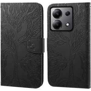 Kal-Coque Pour Redmi Note 13 4g, Arbre De Vie Papillon Motif Housse En Cuir Synthétique Cover À Rabat, Portefeuille Étui De Protection Avec Fentes Pour Cartes, Noir - Neuf